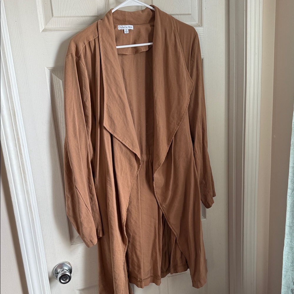 PLUS SIZE Cognac Lightweight Draped Cardigan